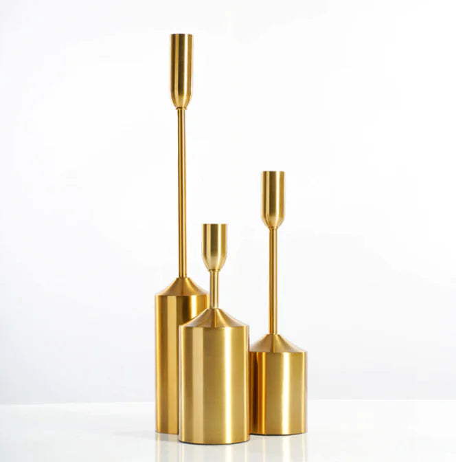 Golden Pillar Candle Stick Trio