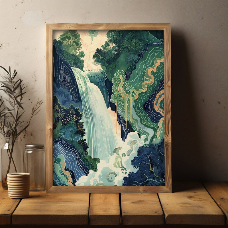 Japanese Waterfall Landscape - Wall Art