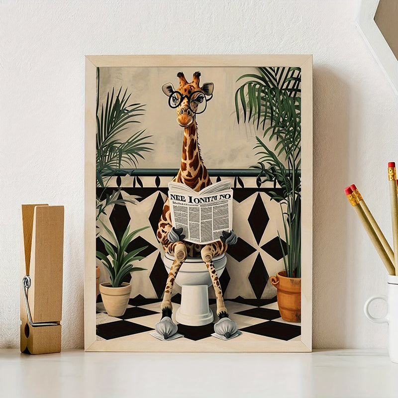 Giraffe on Toilet - Wall Art