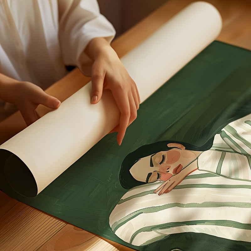 Jade Green Striped Woman - Set of 2 Wall Art Prints