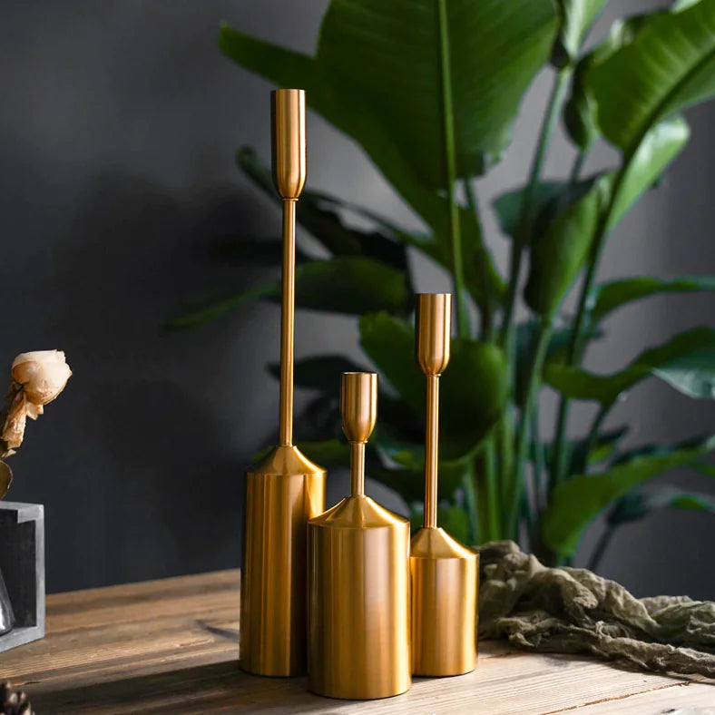 Golden Pillar Candle Stick Trio