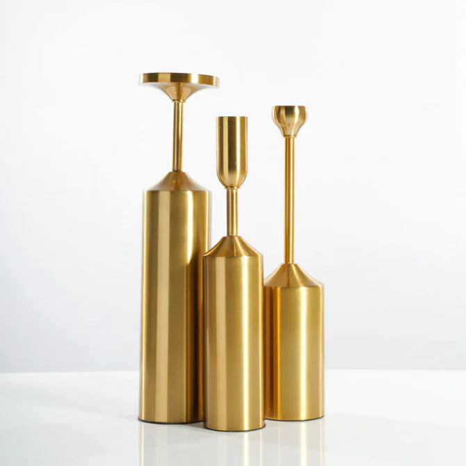 Golden Pillar Candle Stick Trio