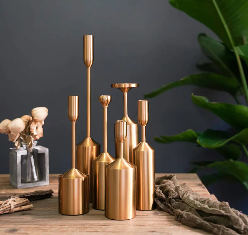 Golden Pillar Candle Stick Trio