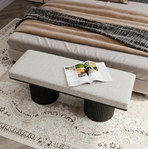 Boucle Sofa Bench With Black Chunky Legs