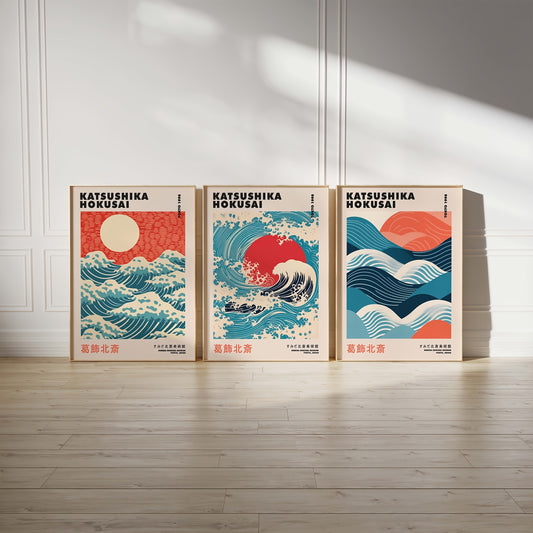 Japanese Vintage Hokusai Wall Art - Set of 3