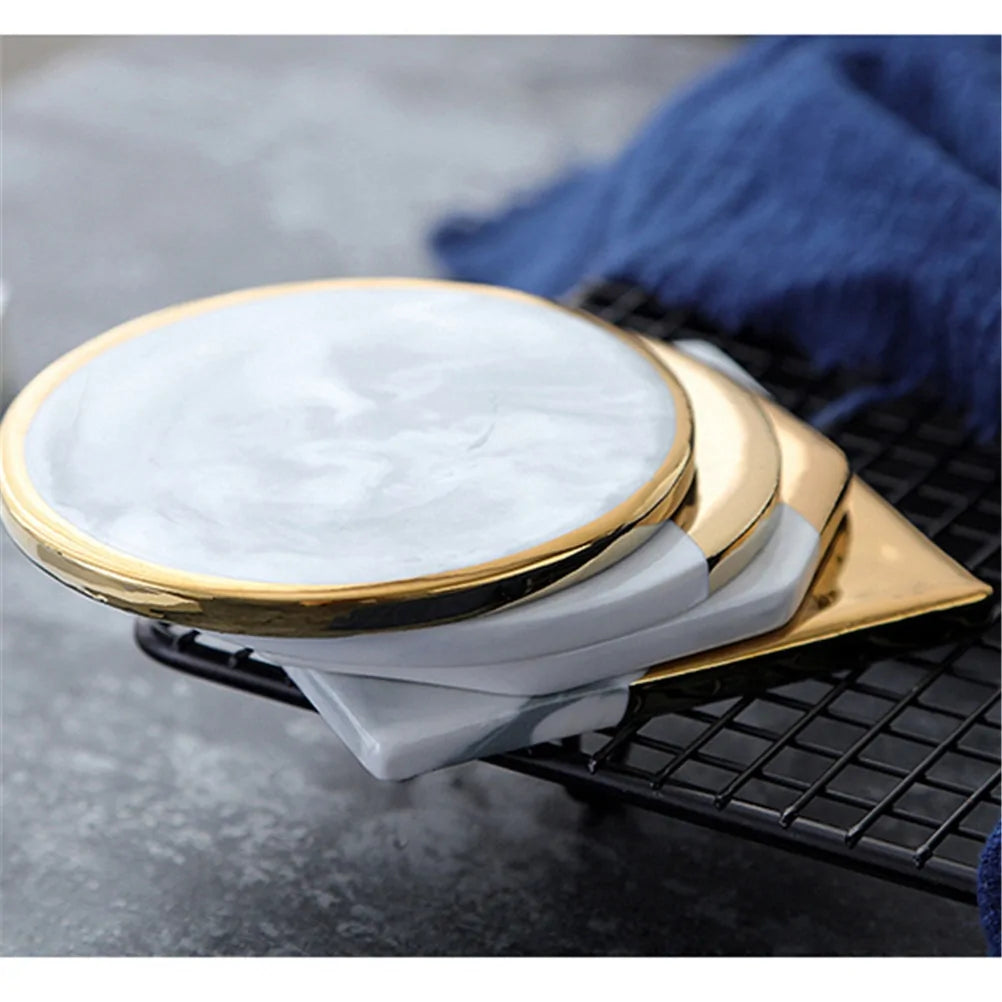 Gold Marble Ceramic Coaster: Elegant Tea Cup Pad and Table Mat