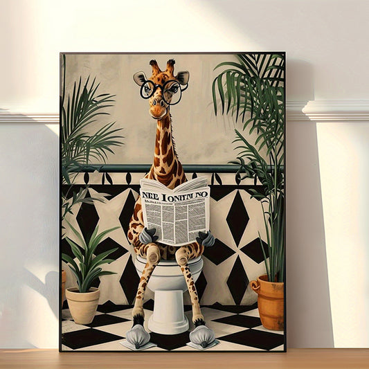 Giraffe on Toilet - Wall Art
