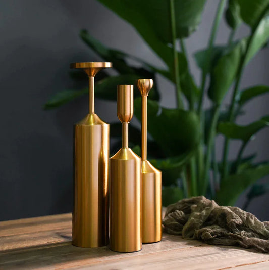 Golden Pillar Candle Stick Trio