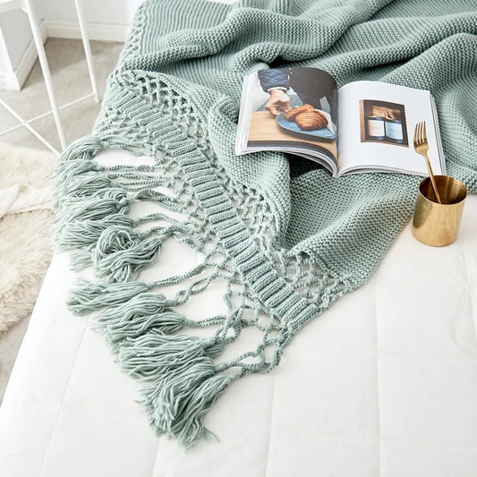 Handmade Hollow Tassel Blanket - Neutral shades