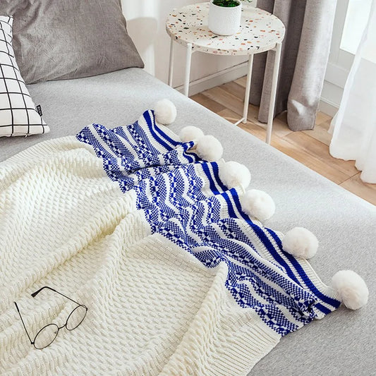 European-Style Striped Knitted Throw Blanket