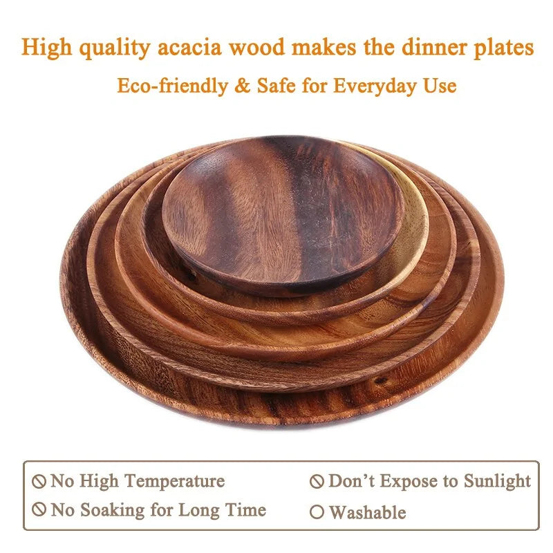 Acacia Wood Round Plate Set