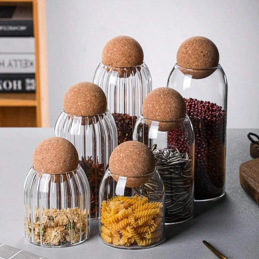 Glass Food Storage Canister With Airtight Cork Lid