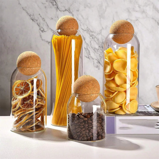 Glass Food Storage Canister With Airtight Cork Lid