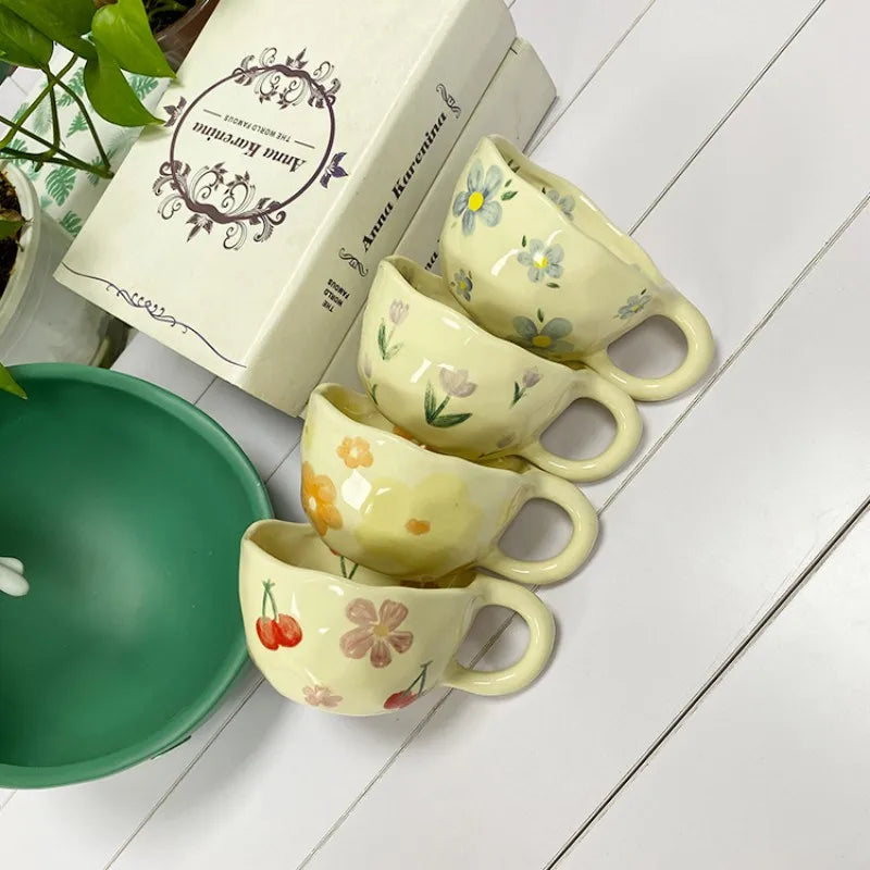 Hand Pinched Flower Coffee Mugs