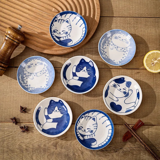 Japanese Lucky Cat Ceramic Dessert Sauce Plate