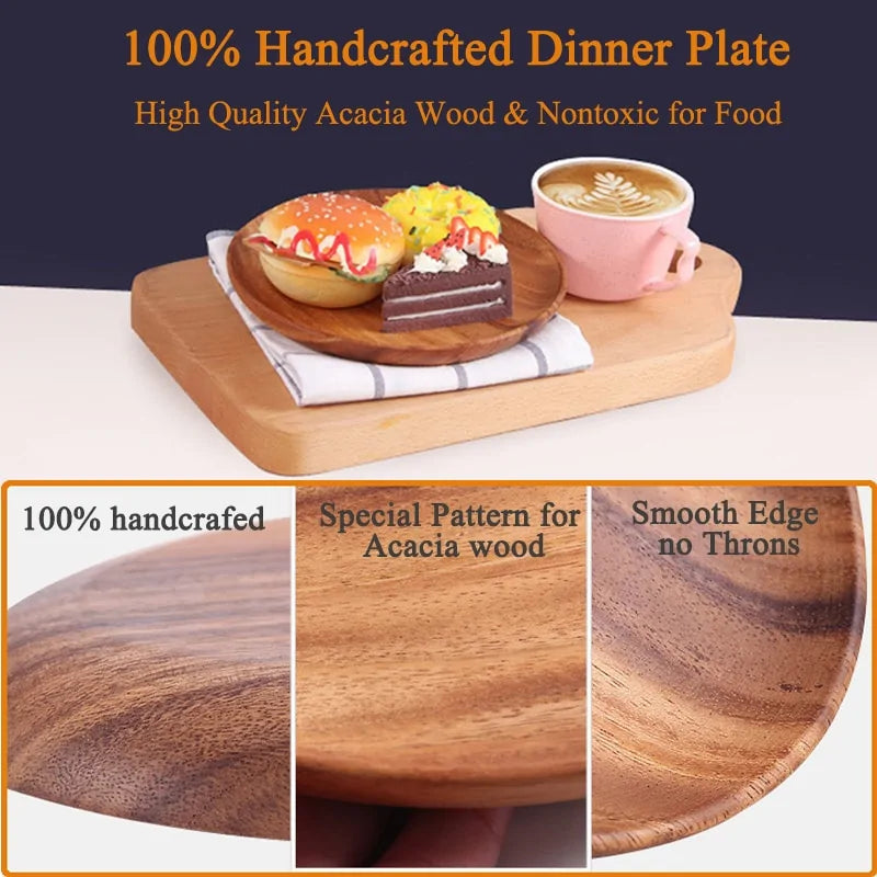 Acacia Wood Round Plate Set