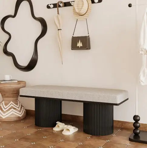 Boucle Sofa Bench With Black Chunky Legs