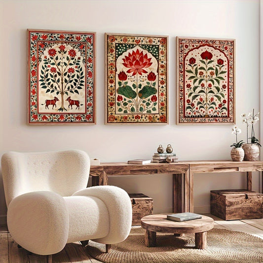 Vintage Indian Folk Art - Set of 3 Wall Art