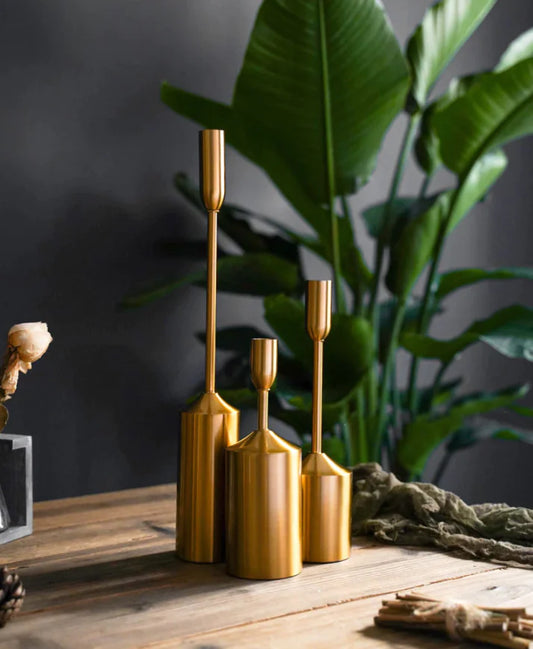 Golden Pillar Candle Stick Trio