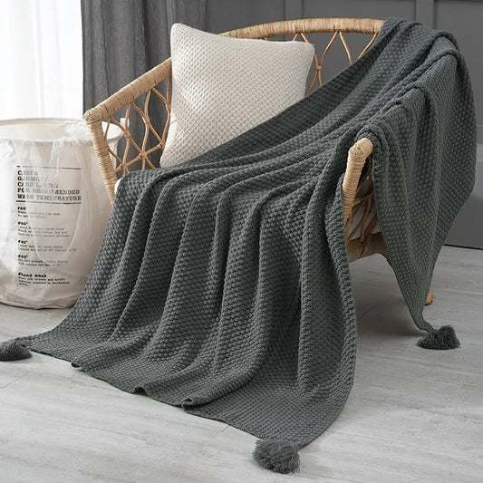 Handmade Hollow Tassel Blanket - Neutral shades