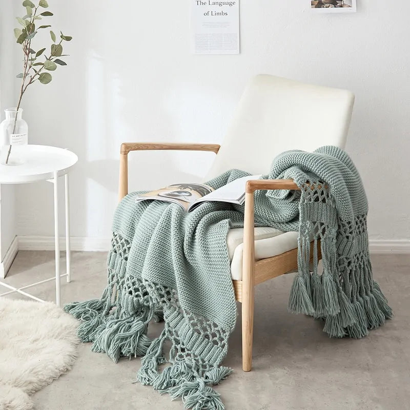 Handmade Hollow Tassel Blanket - Neutral shades